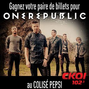 Gagnez votre paire de billets pour ONE REPUBLIC au COLISÉE PEPSI
