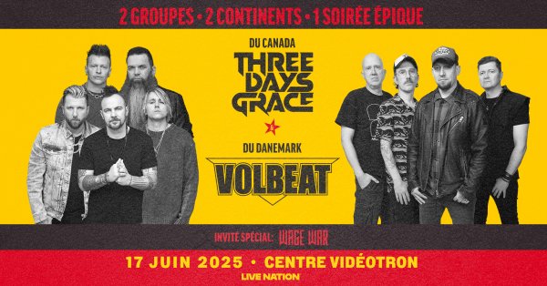 Three Days Grace & Voltbeat s'amènent au Centre Vidéotron!